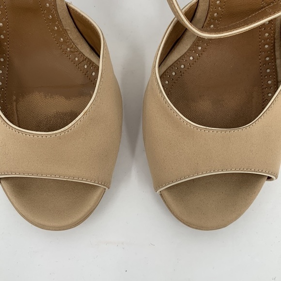 Hugo Boss tan satin ankle wrap sandal shoe champagne beaded heel platform 37.5 7 - Picture 6 of 9